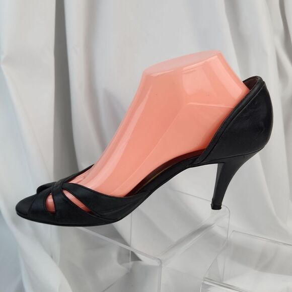 🐞Steve Madden Black "Escape" Open Toe Leather Heels Size 8 - Picture 6 of 11